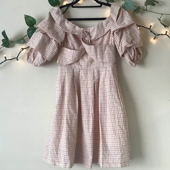 Chriselle x J.O.A. Checkered off-shoulder dress - Picture 4 of 6